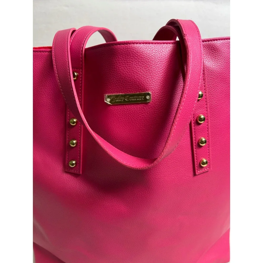 Barbiecore Juicy Couture Womens Large Hot Pink Studded Faux Leather Tote Bag‎